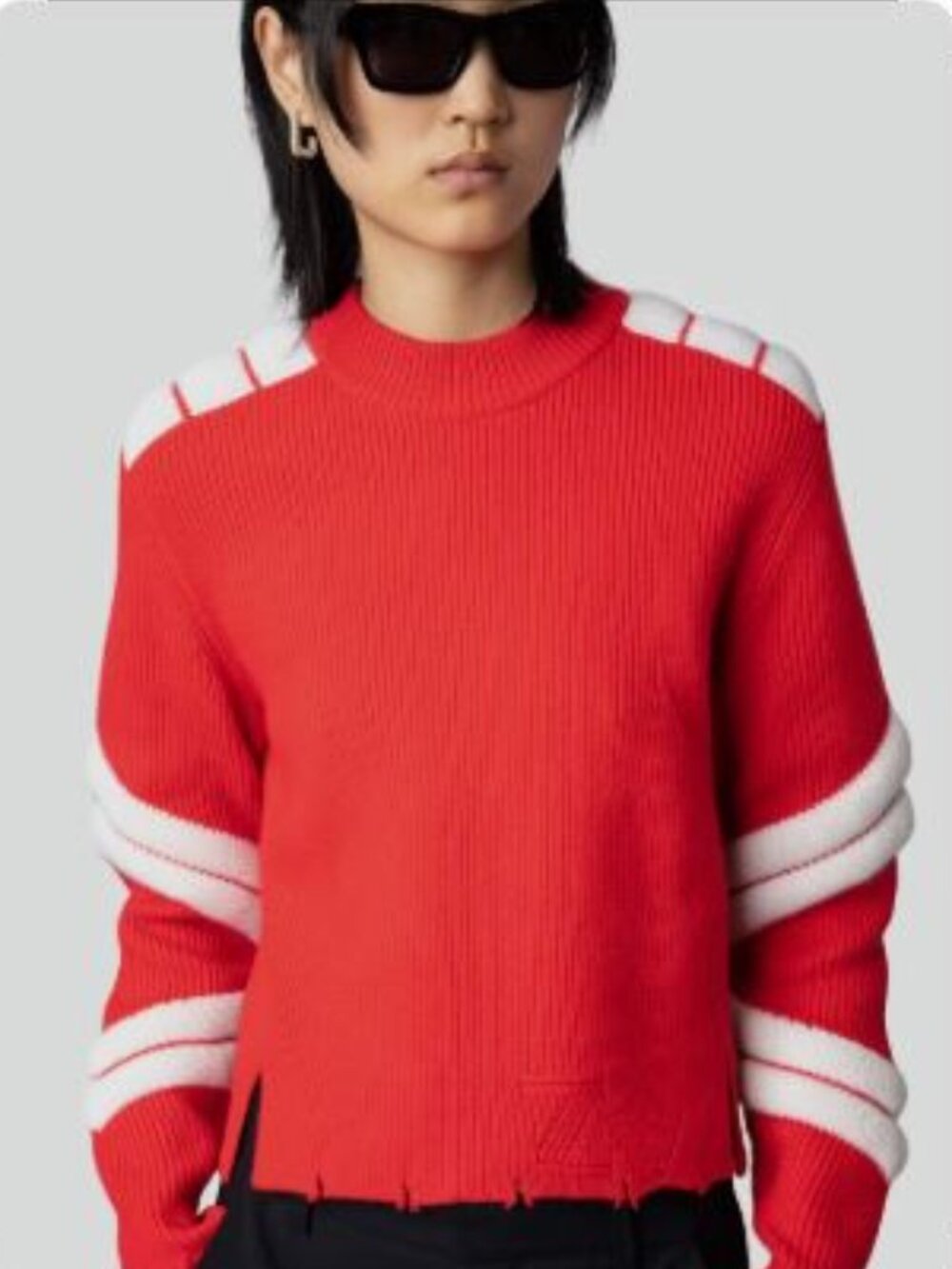Zadig & Voltaire Georgia Distressed Merino Wool Sweater Red Cream XS